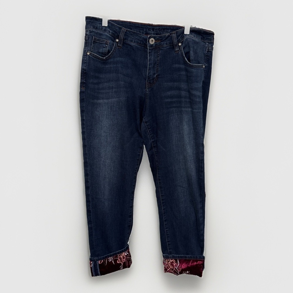 JAG Womens Mid Rise Carter Girlfriend Jeans Velour Embroidered Cuffed 12/31